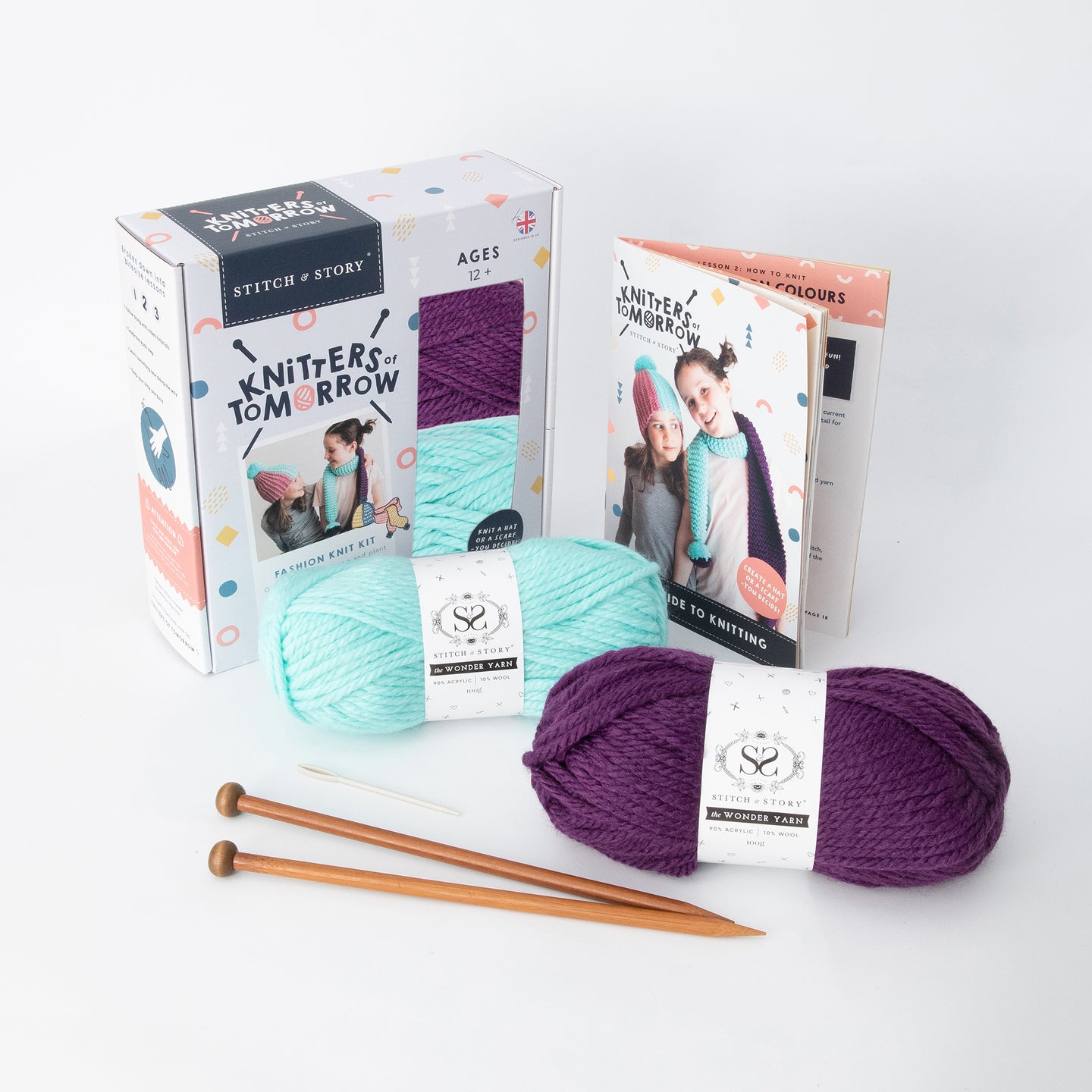 Short Knitting Needle , Kids Knitting Starter Kit, 14 Pcs Straight
